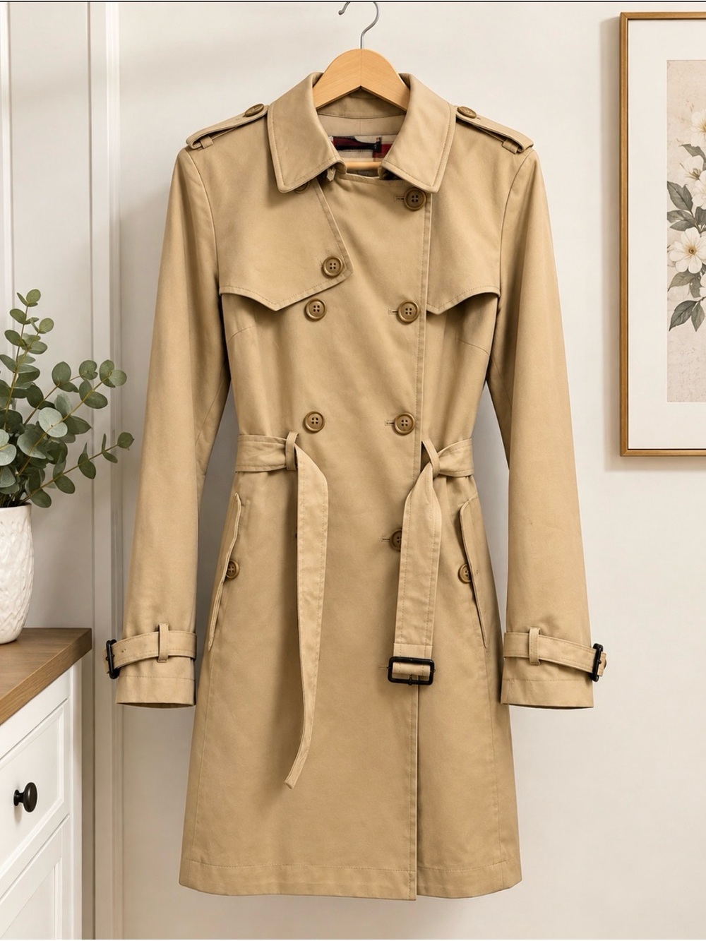 Superdry Women's Beige Double-Breasted Trench Coat with Belt
